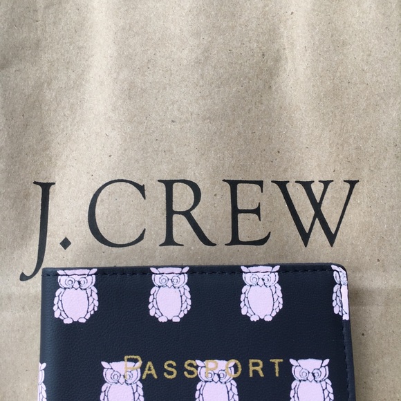 J. CREW Leather Passport Case, Navy Blue Pink Owls - Picture 3 of 6